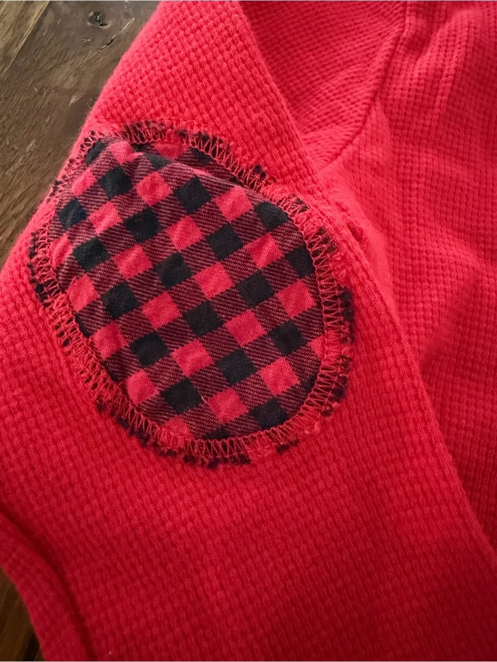 Carter's Red Long-Sleeve Waffle Henley with Plaid Elbow Patch